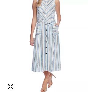 Vince Camuto Sleeveless Striped Button-Front Midi Dress in Blue and White size S